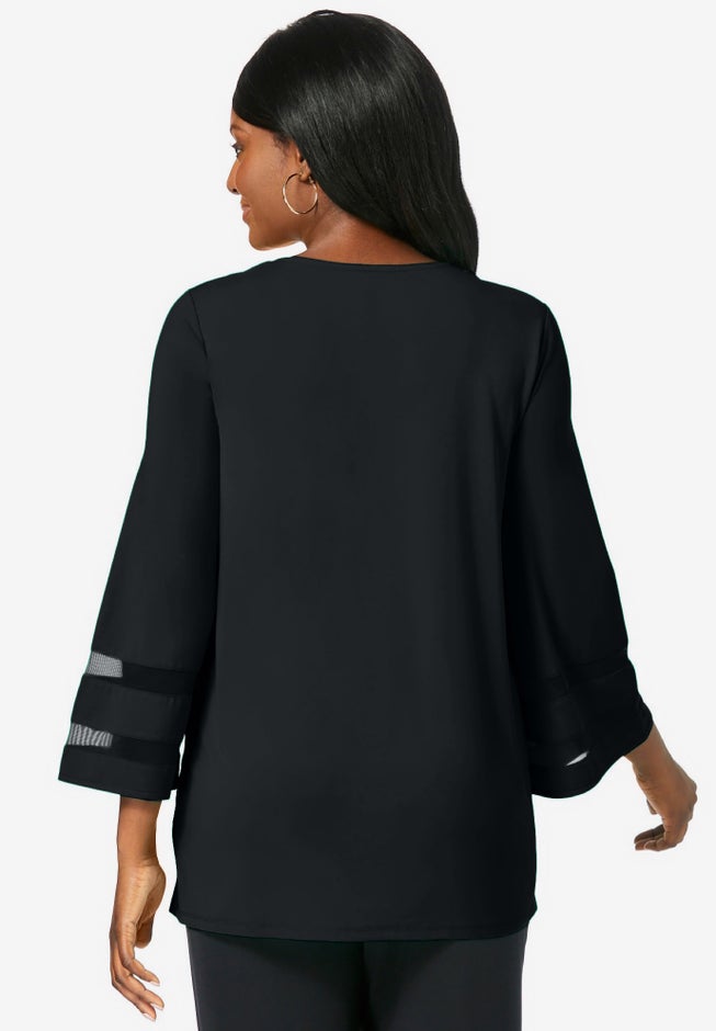 Stretch Knit Mesh Inset Sleeve Tunic image number 1