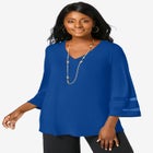 Stretch Knit Mesh Inset Sleeve Tunic image number null