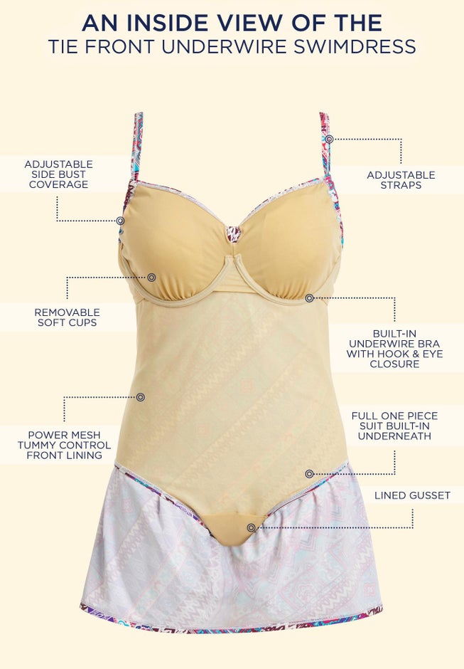 Cup Sized Tie Front Underwire Swimdress image number null