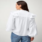 Ruffle Shoulder Blouse with Flat Pom Pom Trim image number null