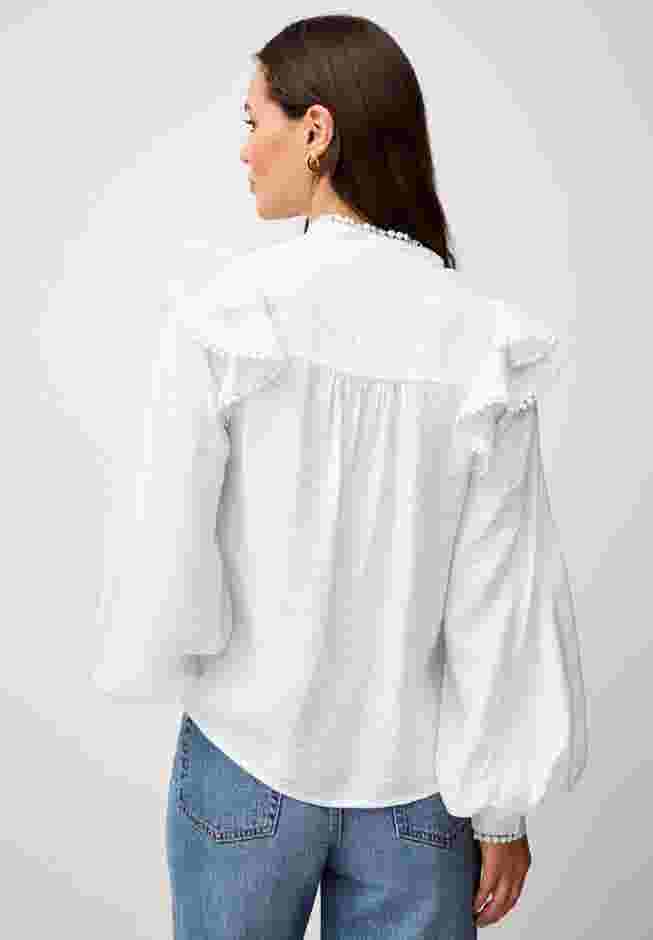 Ruffle Shoulder Blouse with Flat Pom Pom Trim image number 1