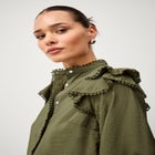 Ruffle Shoulder Blouse with Flat Pom Pom Trim image number null