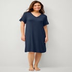 Stretch Knit V-neck Short Sleeve Lace Trim Sleep Shirt image number null