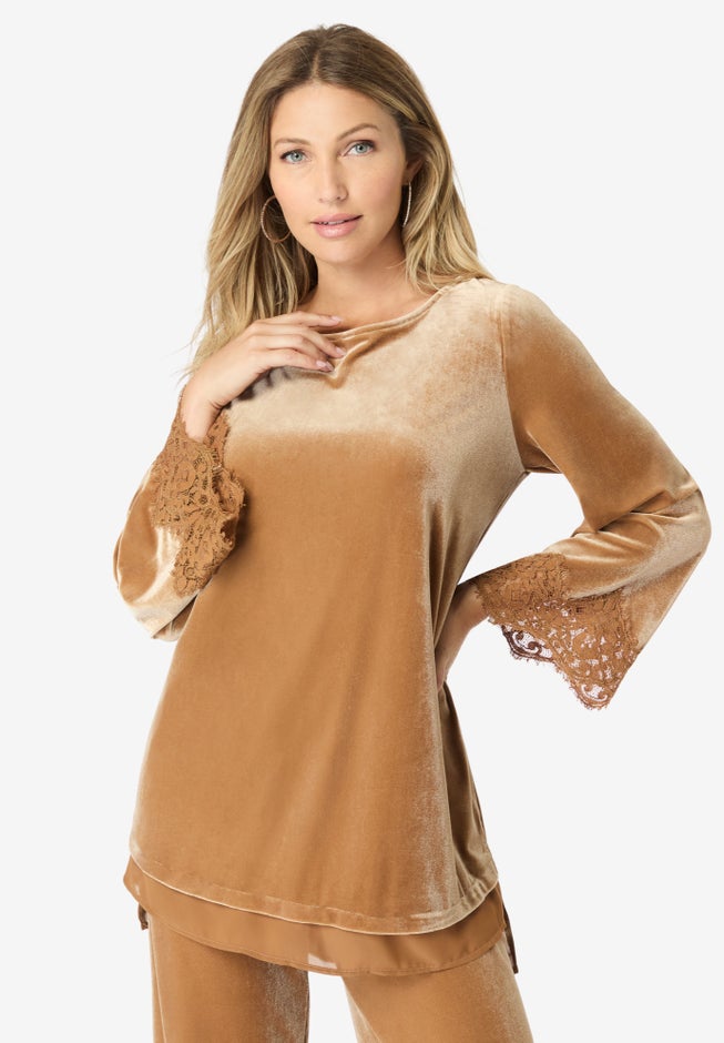 Lace-Trim Velour Tunic image number null