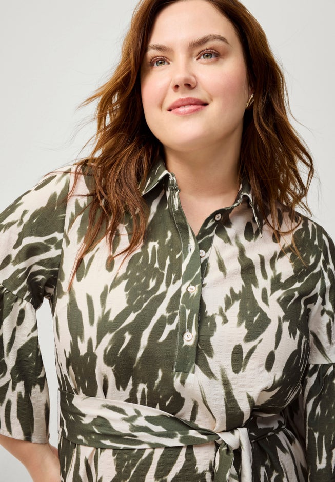 Button Bodice Flounce Tie Waist Dress image number 2