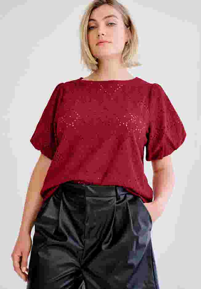 Short Puff Sleeve Lace Tee image number 1