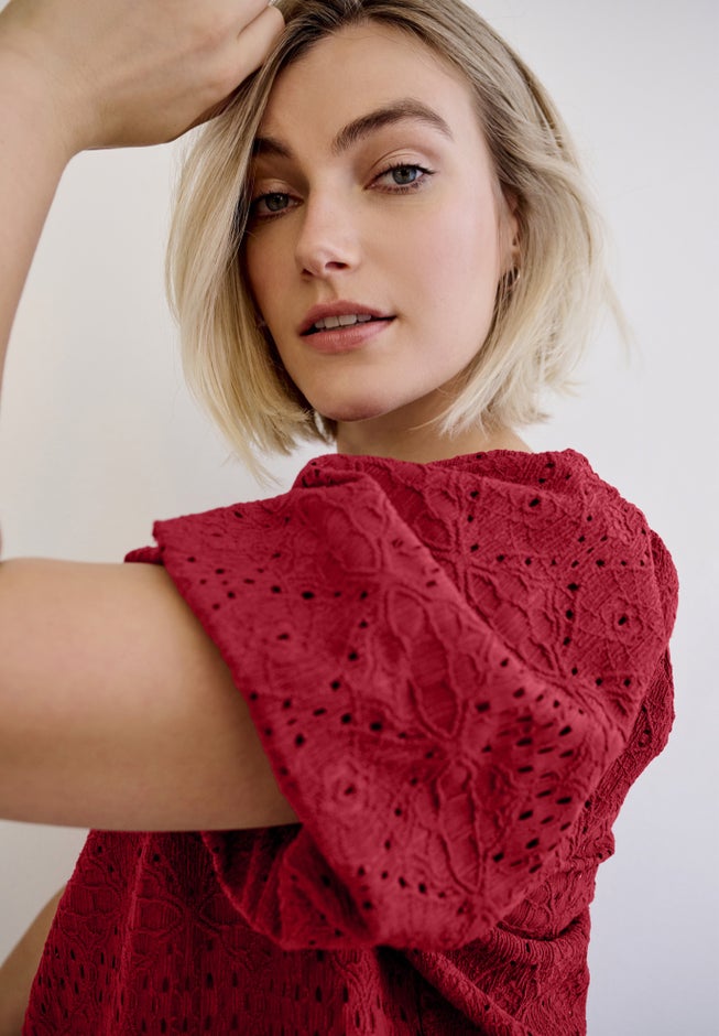 Short Puff Sleeve Lace Tee image number 2