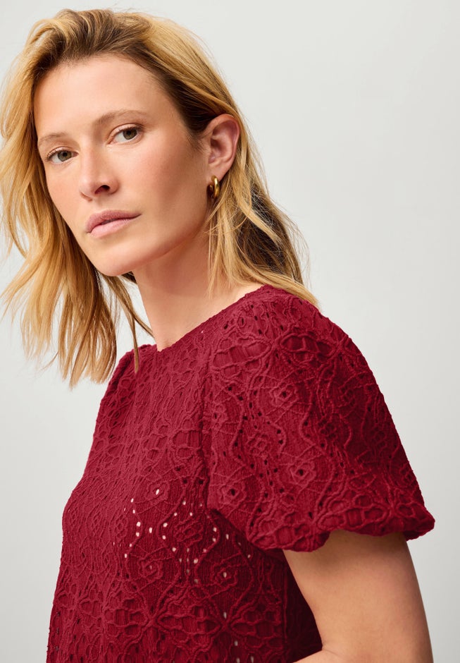 Short Puff Sleeve Lace Tee image number 5