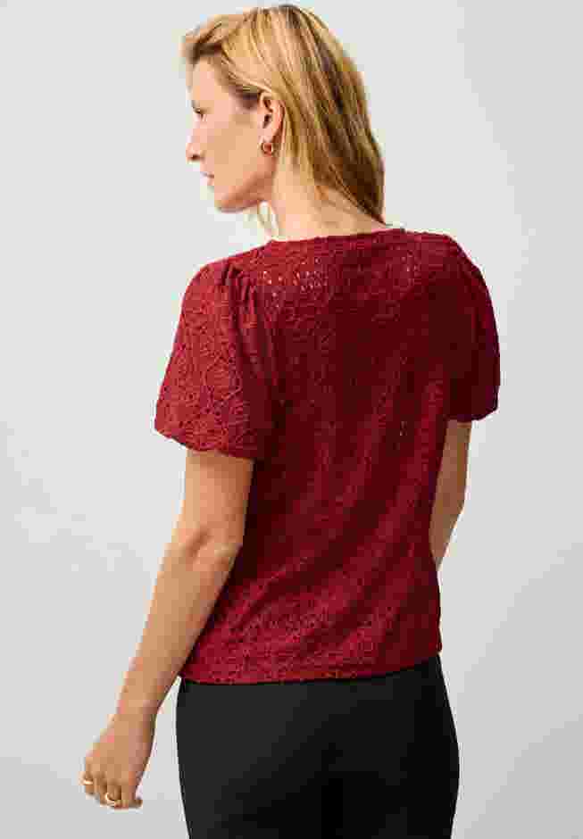 Short Puff Sleeve Lace Tee image number 3