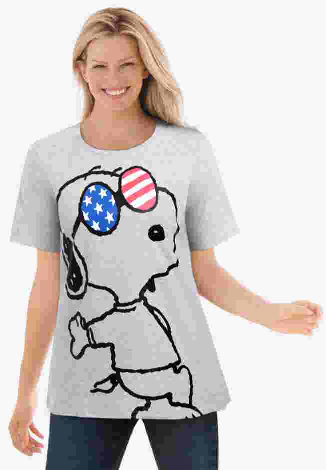 Peanuts Heather Grey Snoopy Glasses Crewneck Tee image number 0