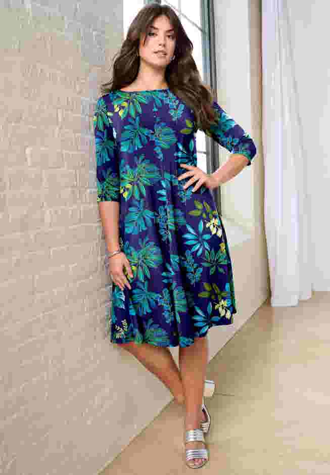 UltraSmooth™ Plus Size Boatneck Swing Dress – Flowy, Wrinkle-Resistant Knit image number 5