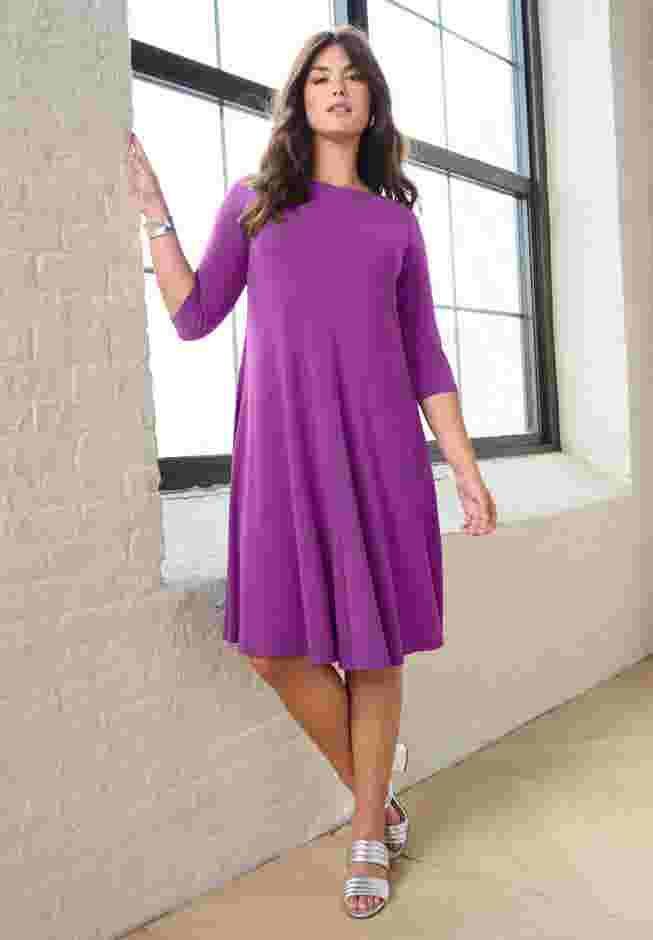 UltraSmooth™ Plus Size Boatneck Swing Dress – Flowy, Wrinkle-Resistant Knit image number 6