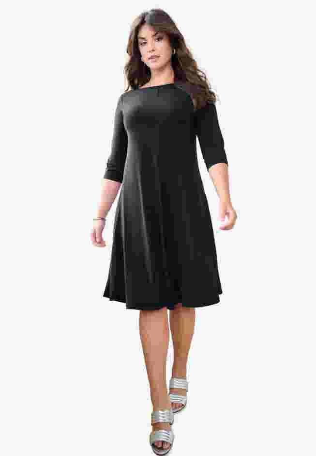 UltraSmooth™ Plus Size Boatneck Swing Dress – Flowy, Wrinkle-Resistant Knit image number 7
