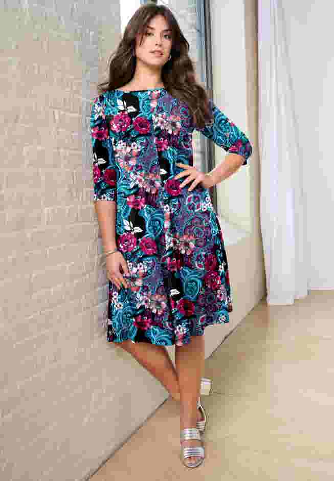 UltraSmooth™ Plus Size Boatneck Swing Dress – Flowy, Wrinkle-Resistant Knit image number 8