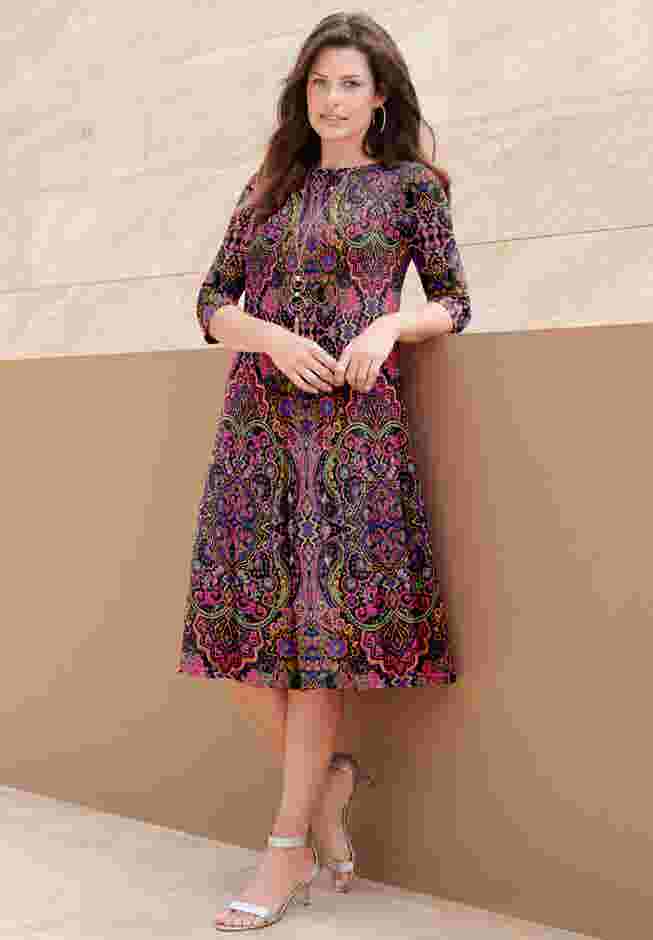 UltraSmooth™ Plus Size Boatneck Swing Dress – Flowy, Wrinkle-Resistant Knit image number 0