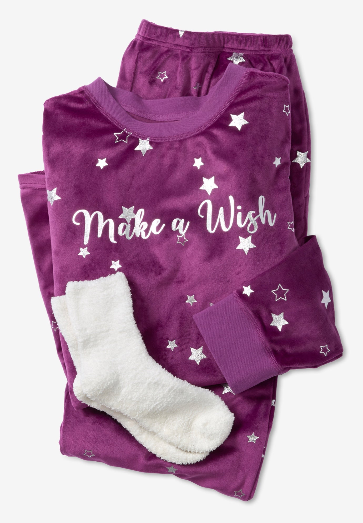 Dreams & Co. &reg; Velour Pajama with FREE Fuzzy Socks image number 3