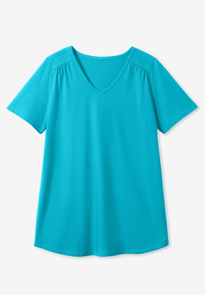 Short-Sleeve V-Neck Shirred Tee image number 12