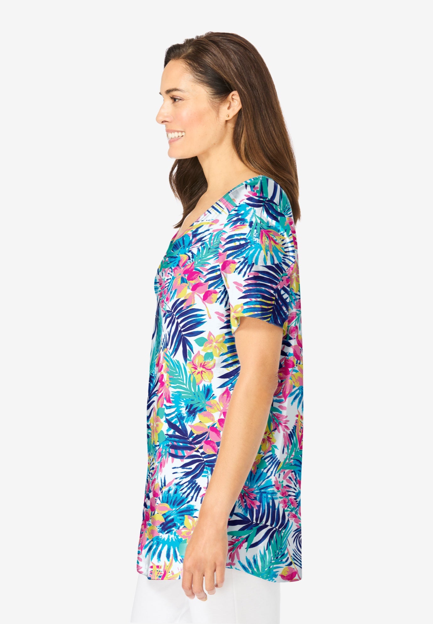 Short-Sleeve V-Neck Shirred Tee image number 2