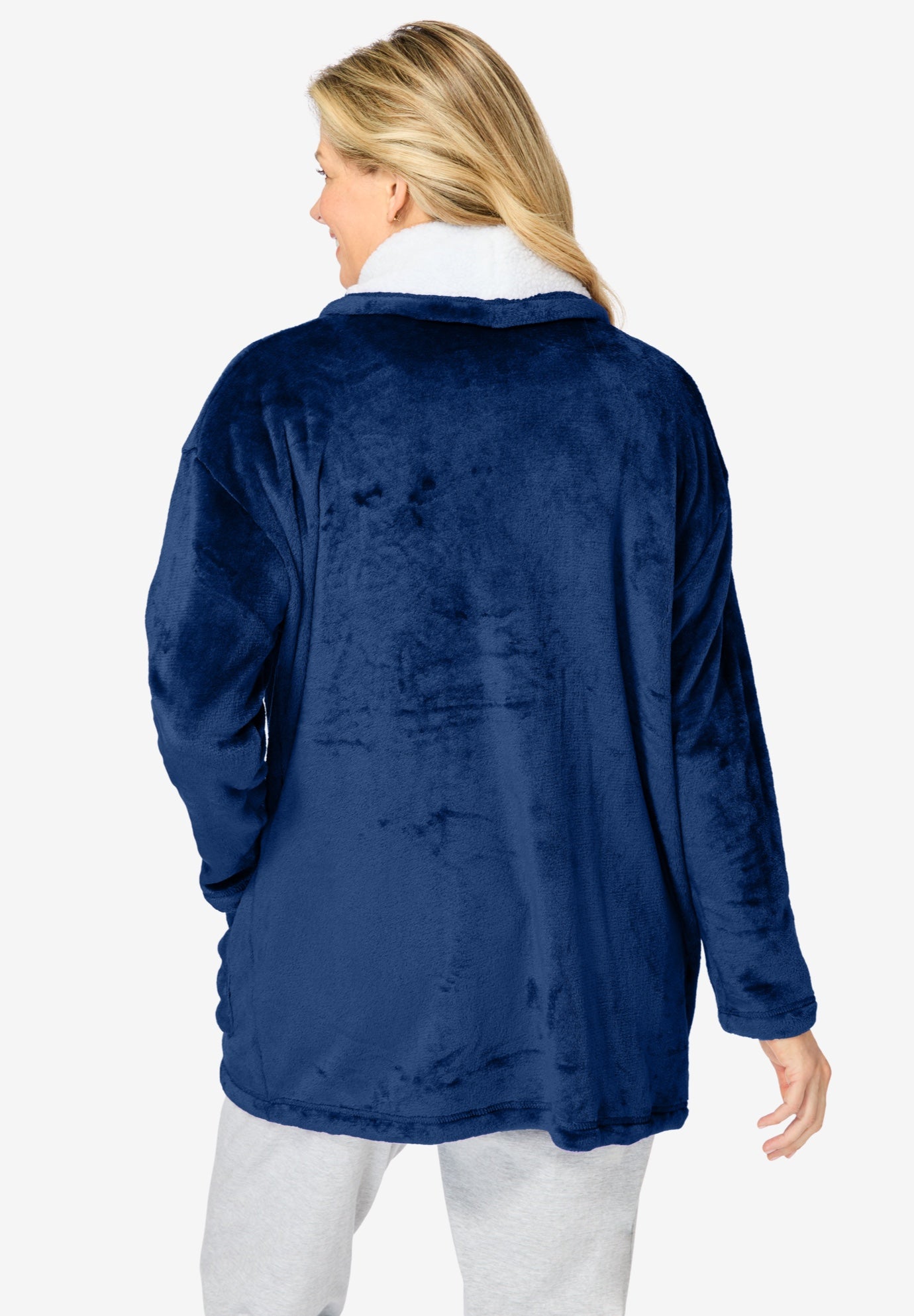 Sherpa Lined Collar Microfleece Bed Jacket  image number 1