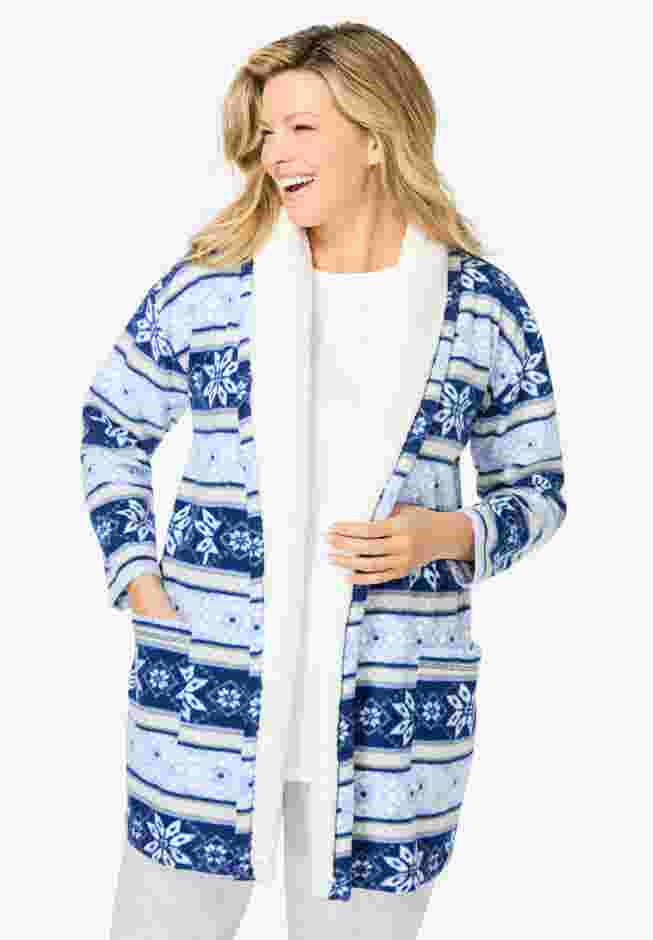 Sherpa Lined Collar Microfleece Bed Jacket  image number 0