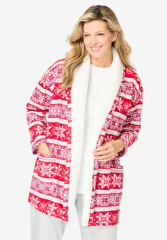 Sherpa Lined Collar Microfleece Bed Jacket 