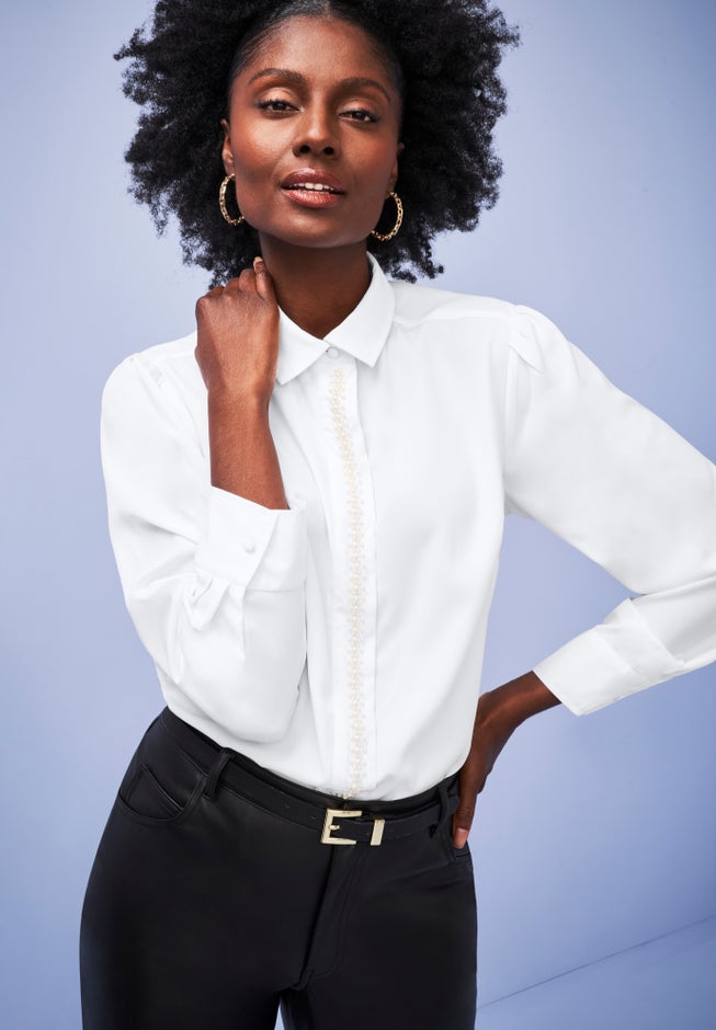 Georgette Pearl Trim Blouse image number null