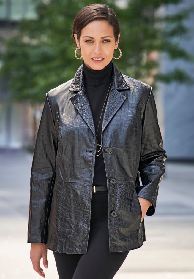 Croc Leather Blazer image number null