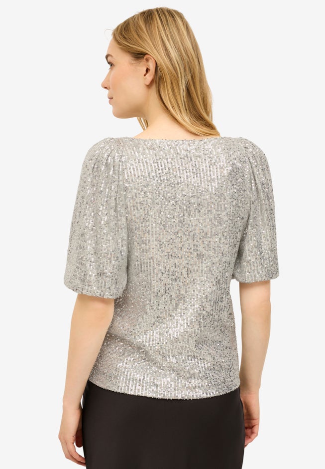 All-Over Sequin Blouson Sleeve Top image number 1