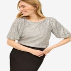 All-Over Sequin Blouson Sleeve Top image number null