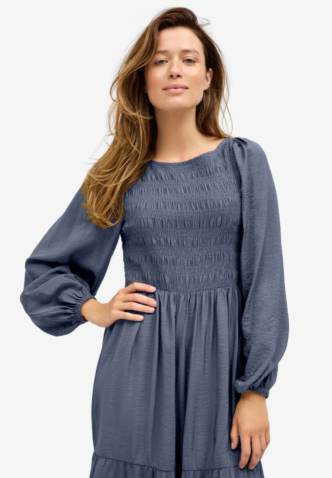 Smocked Bodice Tiered Midi Dress image number 2