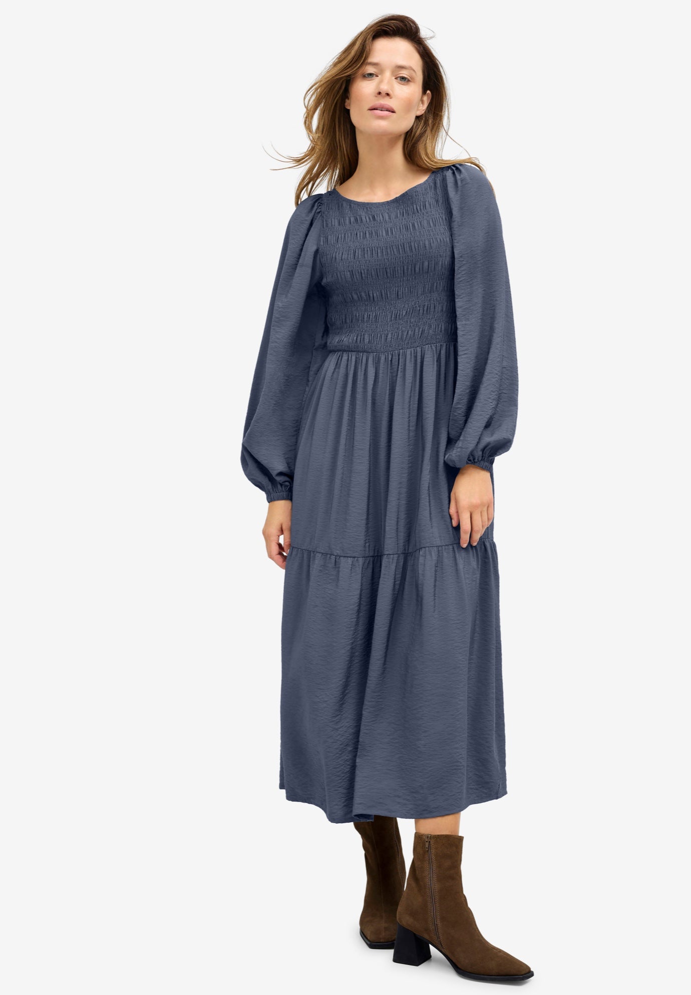 Smocked Bodice Tiered Midi Dress image number 0