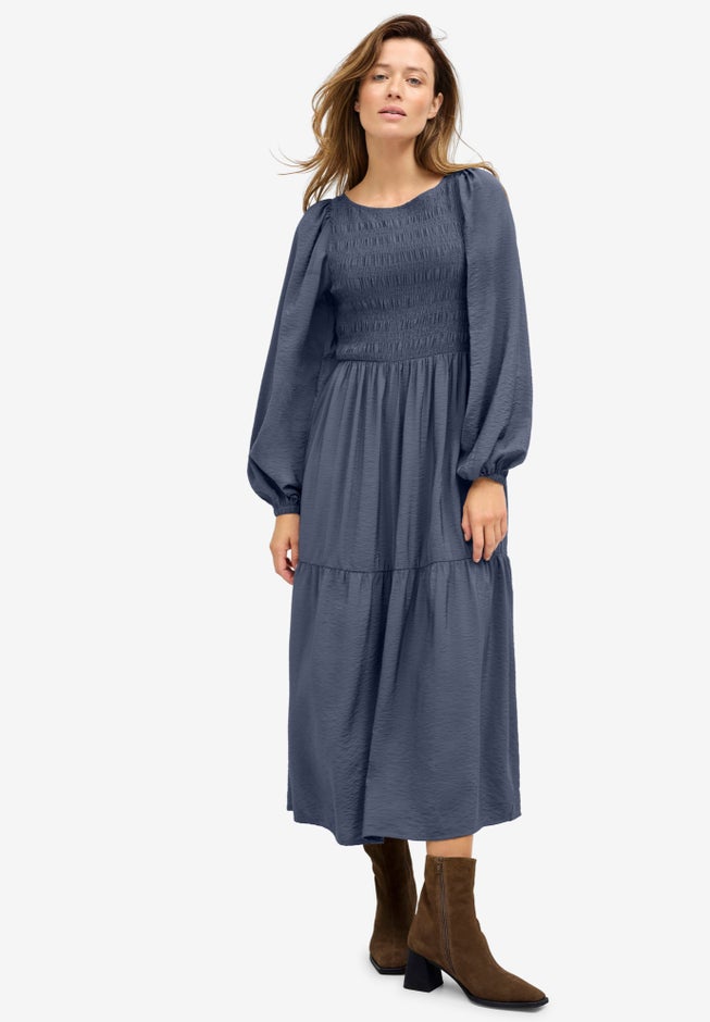 Smocked Bodice Tiered Midi Dress image number 0