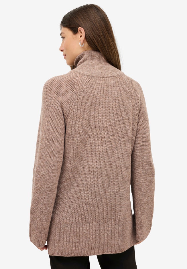 ¼ Zip Sweater Tunic With Side Slits image number 1