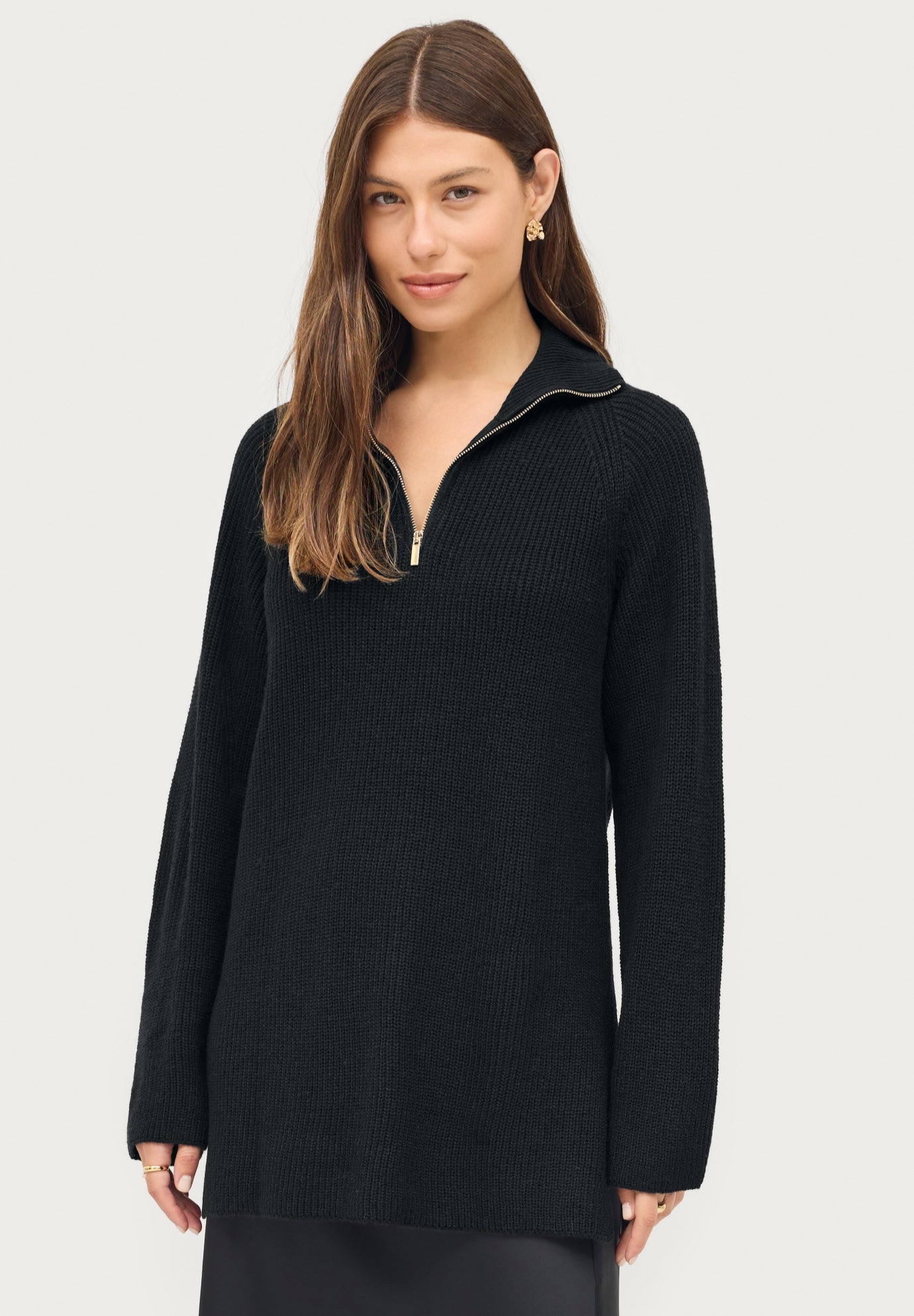 ¼ Zip Sweater Tunic With Side Slits image number 0
