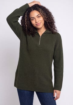 &frac14; Zip Sweater Tunic With Side Slits