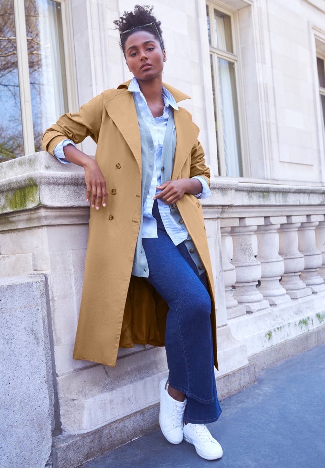 Double-Breasted Belted Trench Raincoat image number null