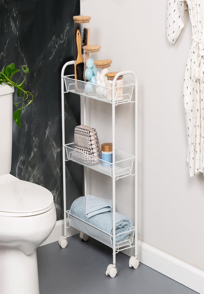 3-Basket Slim Rolling Wire Cart image number 1