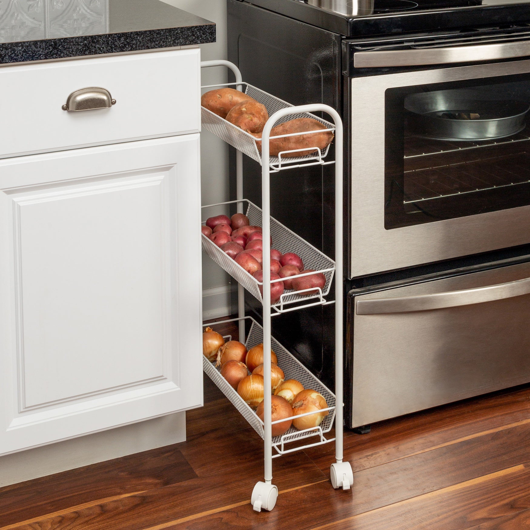 3-Basket Slim Rolling Wire Cart image number 0