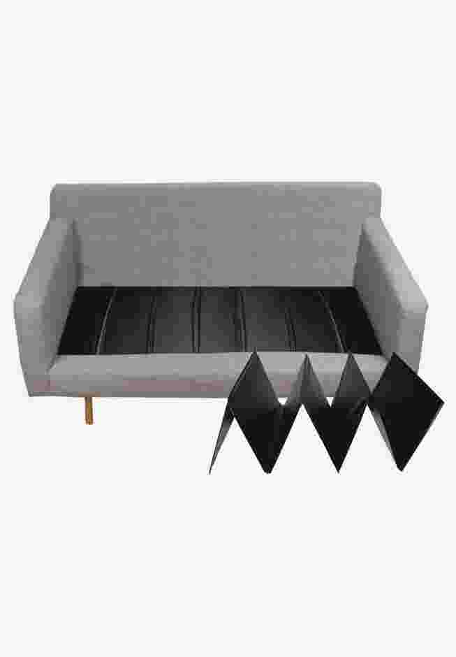 Sofa cushion support under a sofa with cushions