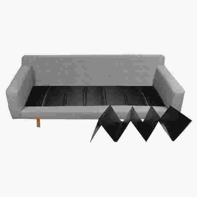 Sofa cushion support under a sofa with cushions