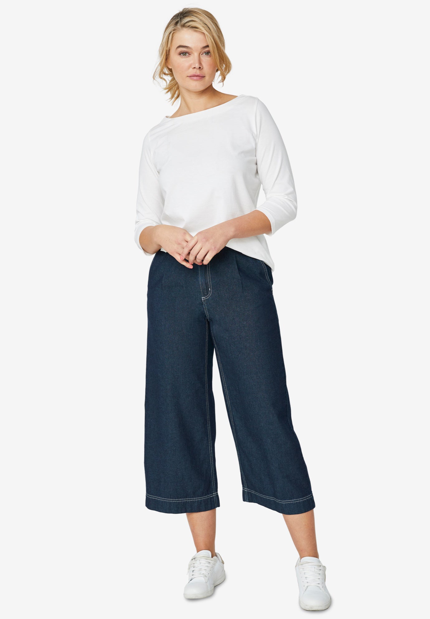 Lightweight Wide-Leg Crop Mid-Rise Jeans image number 0
