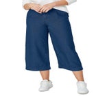 100% Cotton Mid-Rise Lightweight Denim Elastic Waist Wide-Leg Crop Trouser Jeans image number 0