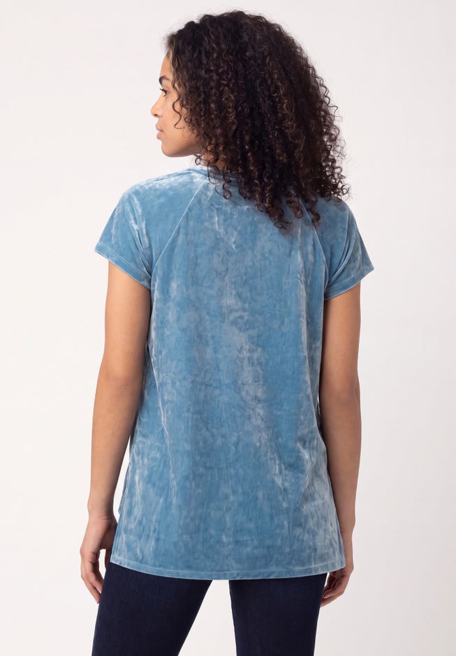 Stretch Crushed Velour V-neck Short Sleeve Tee image number 1