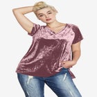 Stretch Crushed Velour V-neck Short Sleeve Tee image number null