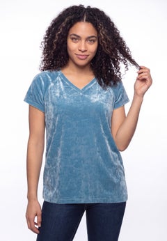 Stretch Crushed Velour V-neck Short Sleeve Tee