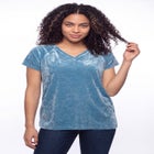 Stretch Crushed Velour V-neck Short Sleeve Tee image number 0