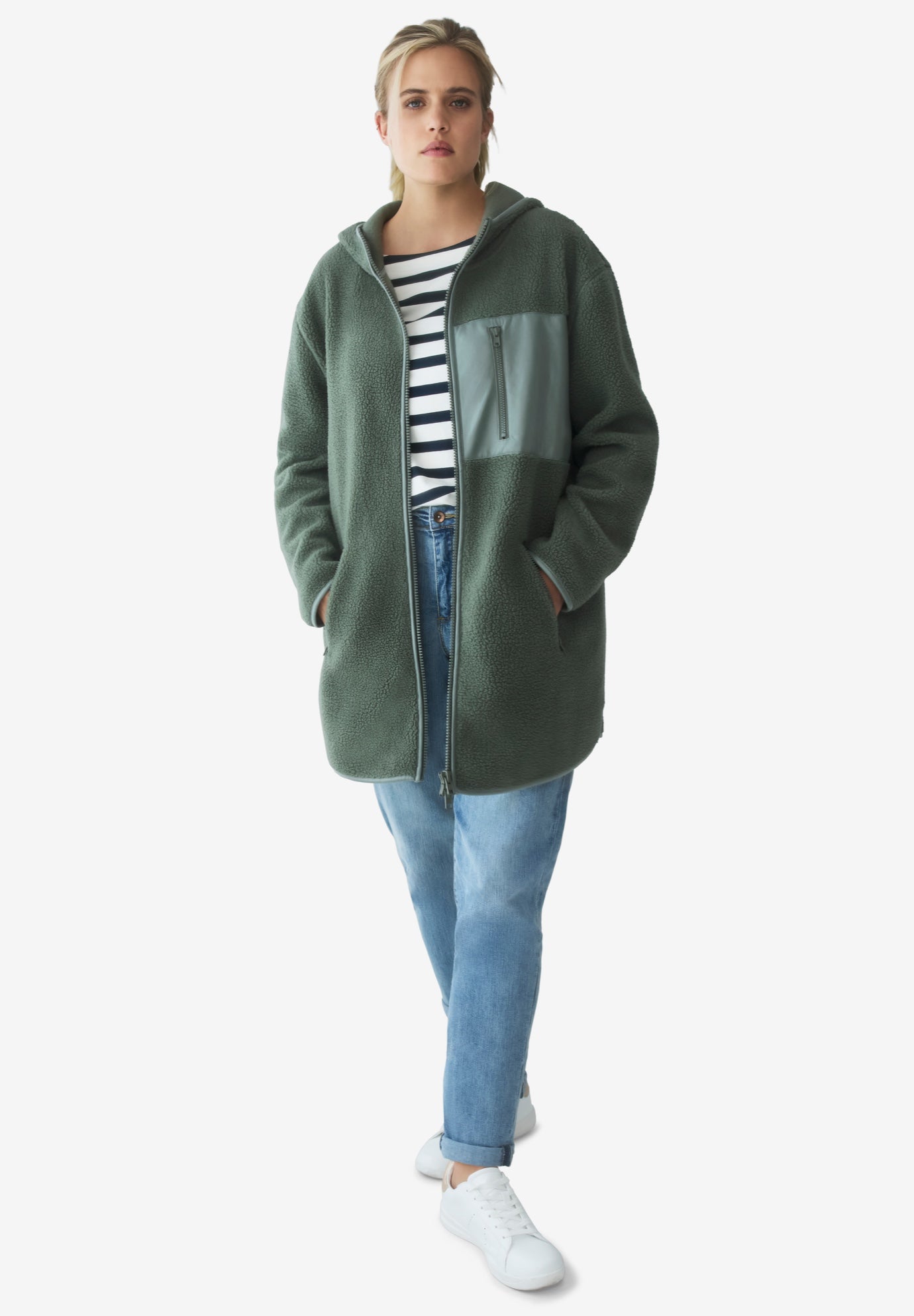 Zip Front Hooded Sherpa Jacket image number 3