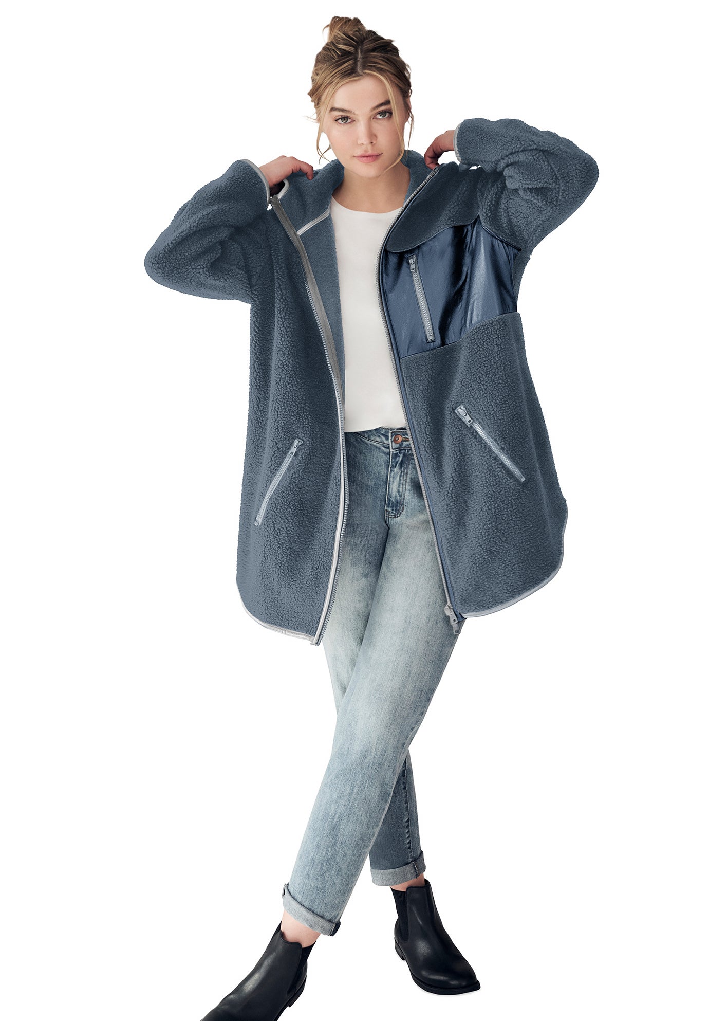 Zip Front Hooded Sherpa Jacket image number 0