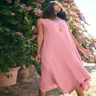 Plus Size Stretch Knit Mid Length Sleeveless Swing Dress image number null