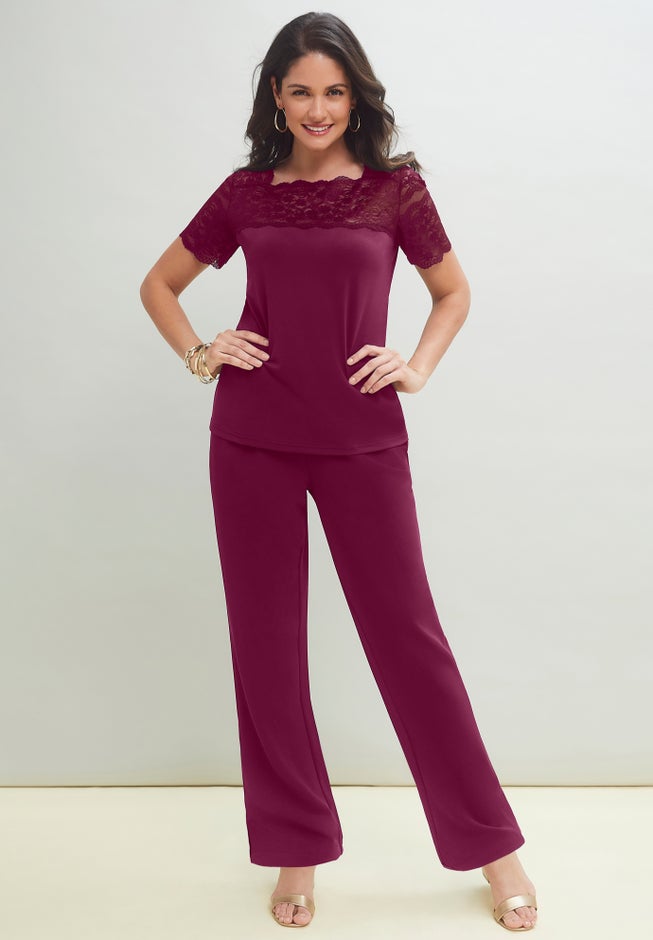 Stretch Lace Neckline Top image number 3